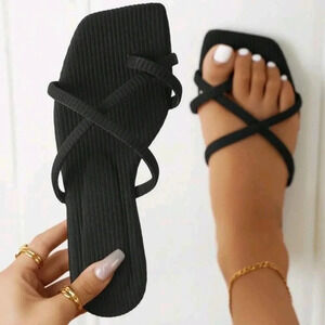 Women Minimalist Criss Cross Thong Sandals, Fashion Summer Flat Sandals